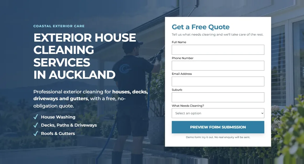 Exterior cleaning landing page demonstration