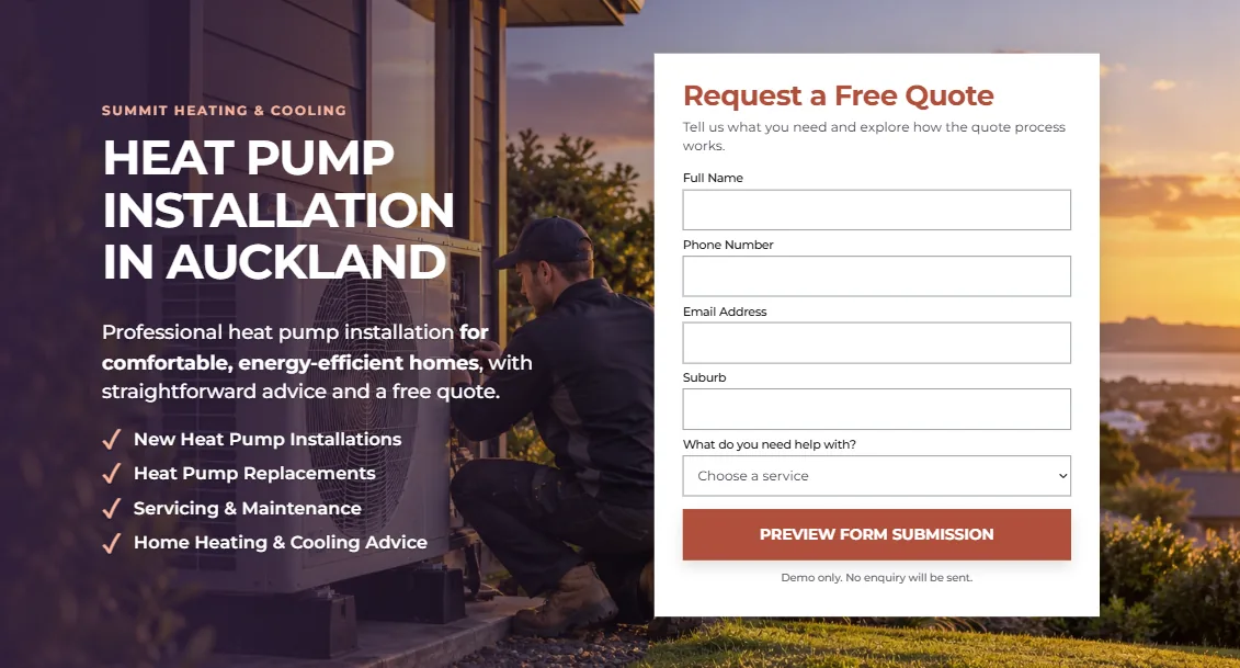Heat pumps landing page demonstration